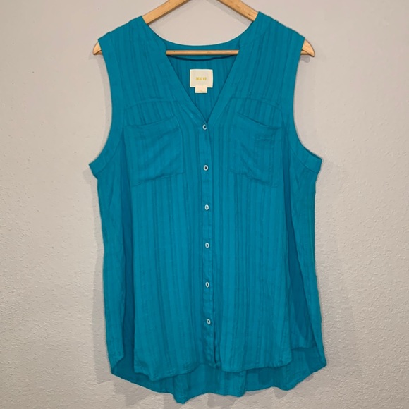 Anthropologie Tops - Anthropologie Maeve sleeveless button front top teal 12